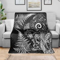 New Zealand Sea Animals Blanket with Maori Koru Tribal Tattoo and Silver Ferns Black Color LT03 - Polynesian Pride