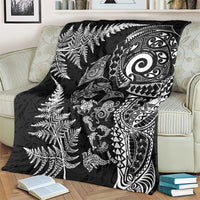 New Zealand Sea Animals Blanket with Maori Koru Tribal Tattoo and Silver Ferns Black Color LT03 - Polynesian Pride