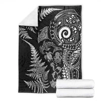 New Zealand Sea Animals Blanket with Maori Koru Tribal Tattoo and Silver Ferns Black Color LT03 - Polynesian Pride
