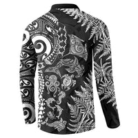 New Zealand Sea Animals Button Sweatshirt with Maori Koru Tribal Tattoo and Silver Ferns Black Color LT03 - Polynesian Pride