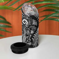 New Zealand Sea Animals 4 in 1 Can Cooler Tumbler with Maori Koru Tribal Tattoo and Silver Ferns Black Color LT03 - Polynesian Pride
