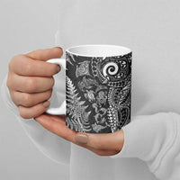 New Zealand Sea Animals Ceramic Mug with Maori Koru Tribal Tattoo and Silver Ferns Black Color LT03 - Polynesian Pride