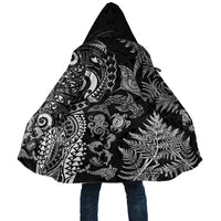 New Zealand Sea Animals Cloak with Maori Koru Tribal Tattoo and Silver Ferns Black Color LT03 Unisex Black - Polynesian Pride