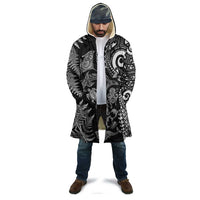 New Zealand Sea Animals Cloak with Maori Koru Tribal Tattoo and Silver Ferns Black Color LT03 - Polynesian Pride
