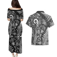 New Zealand Sea Animals Couples Matching Puletasi and Hawaiian Shirt with Maori Koru Tribal Tattoo and Silver Ferns Black Color LT03 - Polynesian Pride