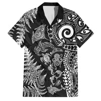 New Zealand Sea Animals Family Matching Short Sleeve Bodycon Dress and Hawaiian Shirt with Maori Koru Tribal Tattoo and Silver Ferns Black Color LT03 Dad's Shirt - Short Sleeve Black - Polynesian Pride