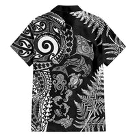 New Zealand Sea Animals Family Matching Short Sleeve Bodycon Dress and Hawaiian Shirt with Maori Koru Tribal Tattoo and Silver Ferns Black Color LT03 - Polynesian Pride