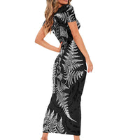 New Zealand Sea Animals Family Matching Short Sleeve Bodycon Dress and Hawaiian Shirt with Maori Koru Tribal Tattoo and Silver Ferns Black Color LT03 - Polynesian Pride