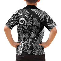New Zealand Sea Animals Family Matching Summer Maxi Dress and Hawaiian Shirt with Maori Koru Tribal Tattoo and Silver Ferns Black Color LT03 - Polynesian Pride