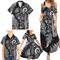 New Zealand Sea Animals Family Matching Summer Maxi Dress and Hawaiian Shirt with Maori Koru Tribal Tattoo and Silver Ferns Black Color LT03 - Polynesian Pride