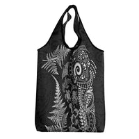 New Zealand Sea Animals Grocery Bag with Maori Koru Tribal Tattoo and Silver Ferns Black Color LT03 - Polynesian Pride