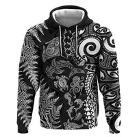 New Zealand Sea Animals Hoodie with Maori Koru Tribal Tattoo and Silver Ferns Black Color LT03 Pullover Hoodie Black - Polynesian Pride