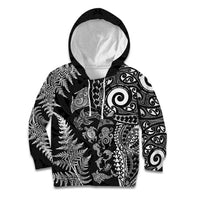 New Zealand Sea Animals Kid Hoodie with Maori Koru Tribal Tattoo and Silver Ferns Black Color LT03 Hoodie Black - Polynesian Pride