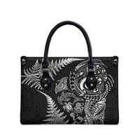 New Zealand Sea Animals Leather Bag with Maori Koru Tribal Tattoo and Silver Ferns Black Color LT03 - Polynesian Pride