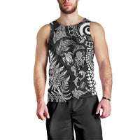 New Zealand Sea Animals Men Tank Top with Maori Koru Tribal Tattoo and Silver Ferns Black Color LT03 - Polynesian Pride