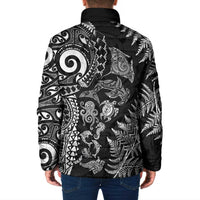 New Zealand Sea Animals Padded Jacket with Maori Koru Tribal Tattoo and Silver Ferns Black Color LT03 - Polynesian Pride