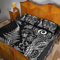 New Zealand Sea Animals Quilt Bed Set with Maori Koru Tribal Tattoo and Silver Ferns Black Color LT03 - Polynesian Pride