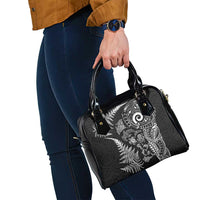 New Zealand Sea Animals Shoulder Handbag with Maori Koru Tribal Tattoo and Silver Ferns Black Color LT03 - Polynesian Pride