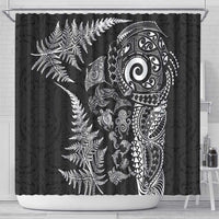 New Zealand Sea Animals Shower Curtain with Maori Koru Tribal Tattoo and Silver Ferns Black Color LT03 - Polynesian Pride