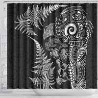 New Zealand Sea Animals Shower Curtain with Maori Koru Tribal Tattoo and Silver Ferns Black Color LT03 - Polynesian Pride