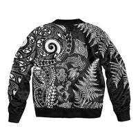 New Zealand Sea Animals Sleeve Zip Bomber Jacket with Maori Koru Tribal Tattoo and Silver Ferns Black Color LT03 - Polynesian Pride