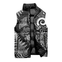 New Zealand Sea Animals Sleeveless Puffer Jacket with Maori Koru Tribal Tattoo and Silver Ferns Black Color LT03 - Polynesian Pride