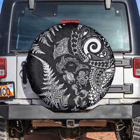New Zealand Sea Animals Spare Tire Cover with Maori Koru Tribal Tattoo and Silver Ferns Black Color LT03 Black - Polynesian Pride