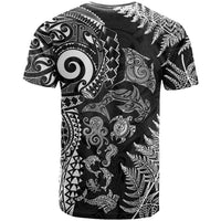 New Zealand Sea Animals T Shirt with Maori Koru Tribal Tattoo and Silver Ferns Black Color LT03 - Polynesian Pride