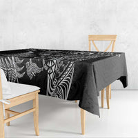 New Zealand Sea Animals Tablecloth with Maori Koru Tribal Tattoo and Silver Ferns Black Color LT03 - Polynesian Pride