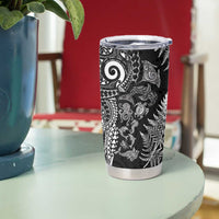 New Zealand Sea Animals Tumbler Cup with Maori Koru Tribal Tattoo and Silver Ferns Black Color LT03 - Polynesian Pride