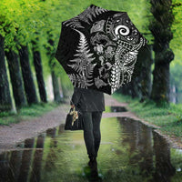 New Zealand Sea Animals Umbrella with Maori Koru Tribal Tattoo and Silver Ferns Black Color LT03 - Polynesian Pride