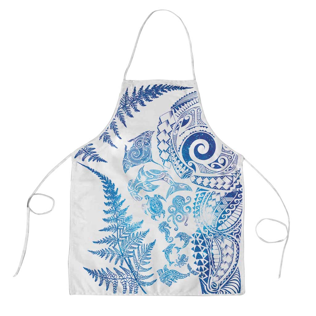 New Zealand Sea Animals Apron with Maori Koru Tribal Tattoo and Silver Ferns Galaxy Style LT03 Multicolor - Polynesian Pride