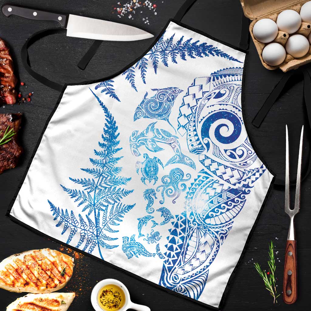 New Zealand Sea Animals Apron with Maori Koru Tribal Tattoo and Silver Ferns Galaxy Style LT03 Multicolor - Polynesian Pride