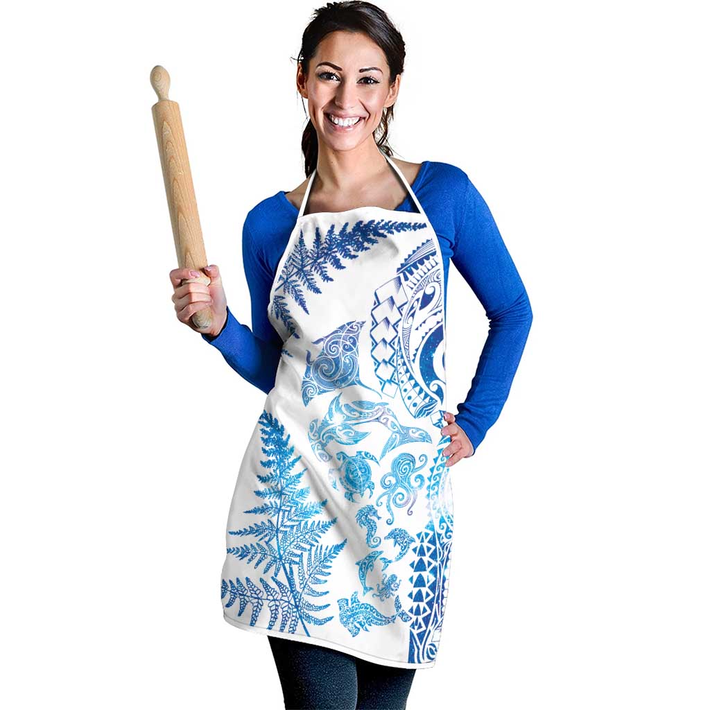 New Zealand Sea Animals Apron with Maori Koru Tribal Tattoo and Silver Ferns Galaxy Style LT03 - Polynesian Pride