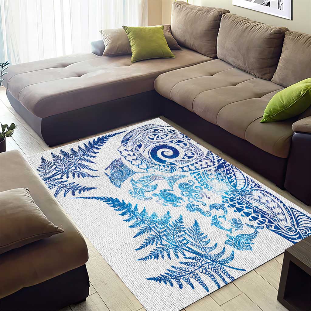 New Zealand Sea Animals Area Rug with Maori Koru Tribal Tattoo and Silver Ferns Galaxy Style LT03 - Polynesian Pride