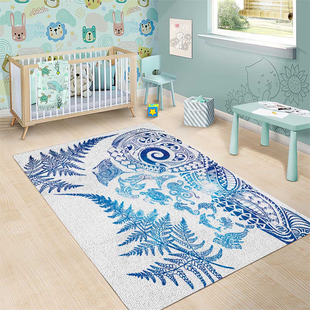 New Zealand Sea Animals Area Rug with Maori Koru Tribal Tattoo and Silver Ferns Galaxy Style LT03 - Polynesian Pride