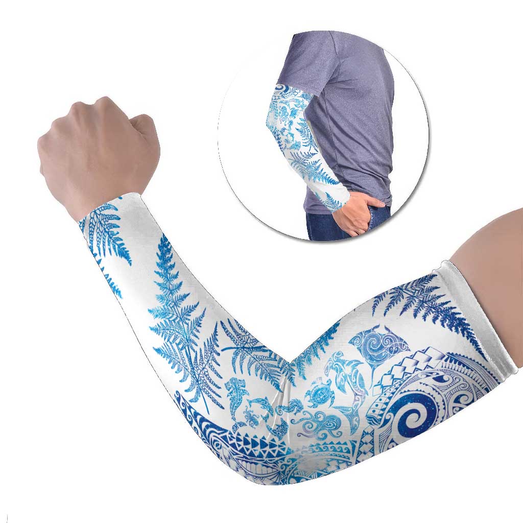 New Zealand Sea Animals Arm Sleeves with Maori Koru Tribal Tattoo and Silver Ferns Galaxy Style