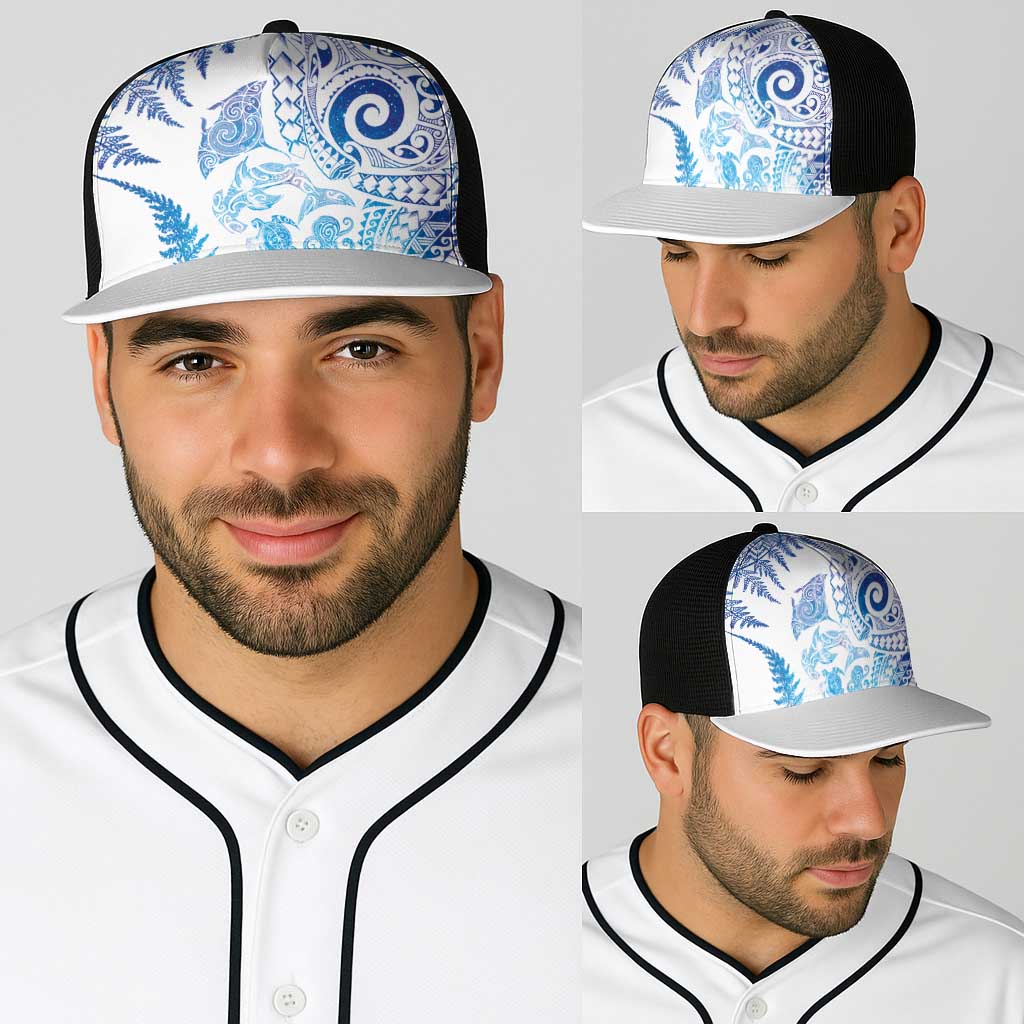 New Zealand Sea Animals Baseball Net Cap with Maori Koru Tribal Tattoo and Silver Ferns Galaxy Style LT03 - Polynesian Pride