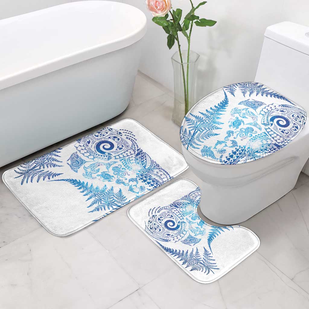 New Zealand Sea Animals Bathroom Set with Maori Koru Tribal Tattoo and Silver Ferns Galaxy Style LT03 - Polynesian Pride