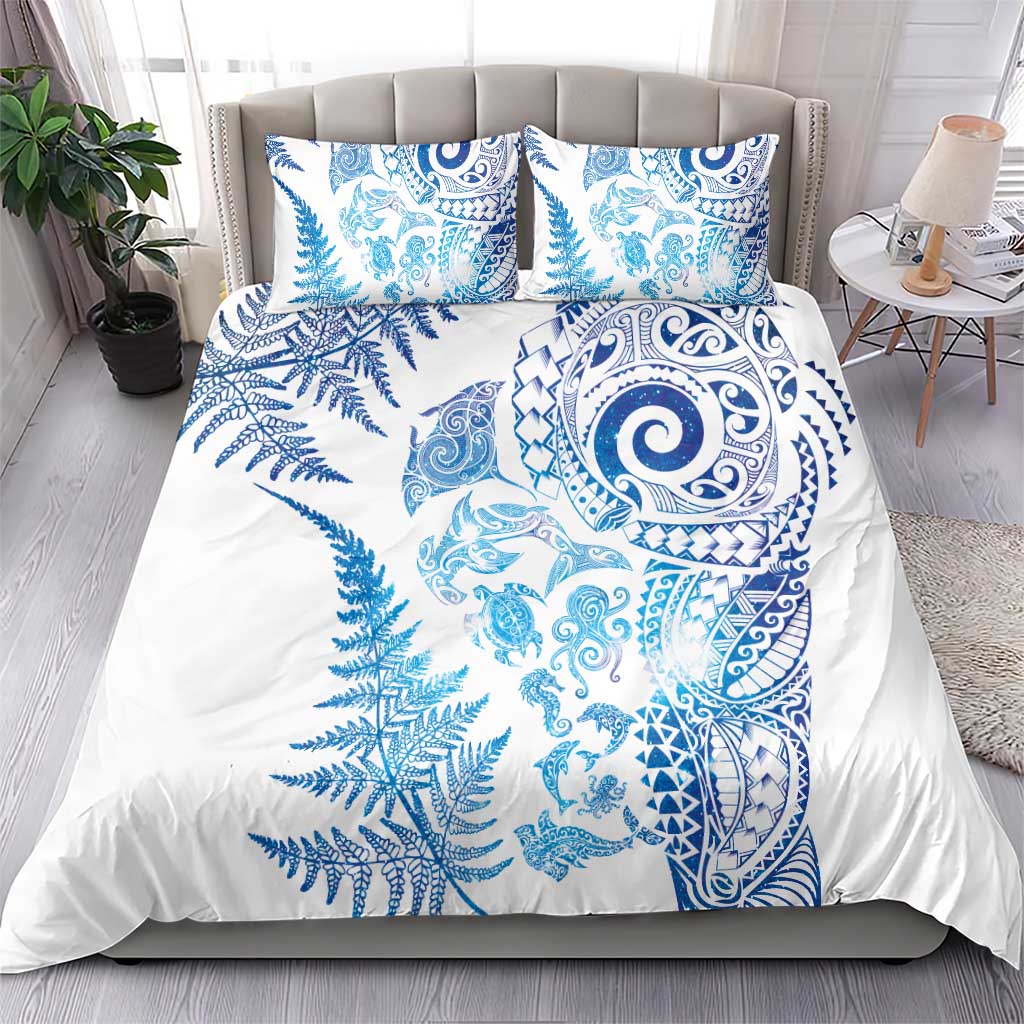 New Zealand Sea Animals Bedding Set with Maori Koru Tribal Tattoo and Silver Ferns Galaxy Style LT03 - Polynesian Pride