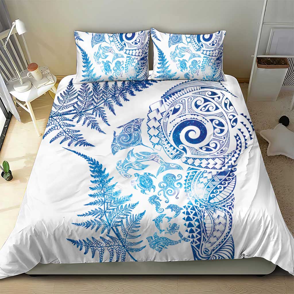 New Zealand Sea Animals Bedding Set with Maori Koru Tribal Tattoo and Silver Ferns Galaxy Style LT03 - Polynesian Pride