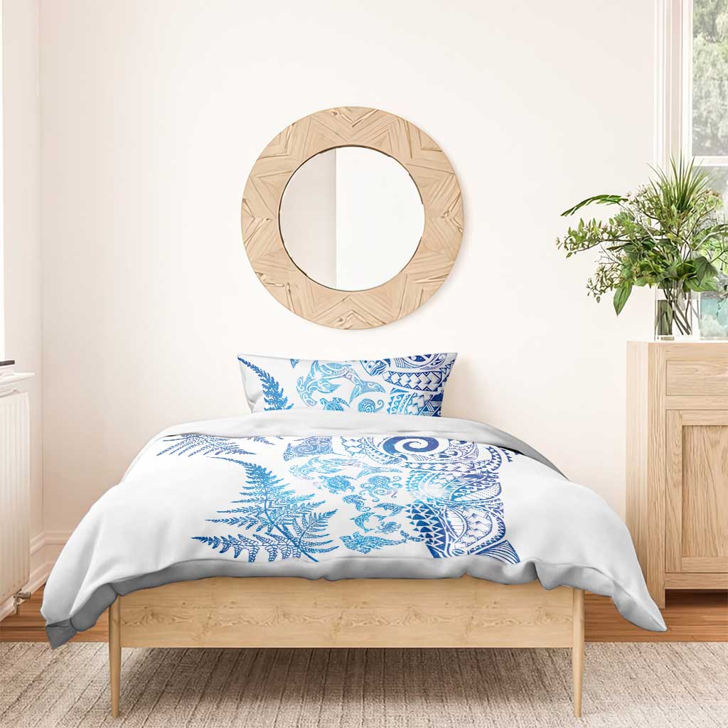 New Zealand Sea Animals Bedding Set with Maori Koru Tribal Tattoo and Silver Ferns Galaxy Style LT03 - Polynesian Pride