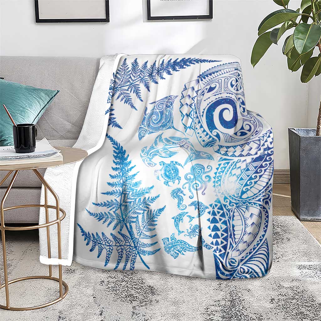 New Zealand Sea Animals Blanket with Maori Koru Tribal Tattoo and Silver Ferns Galaxy Style LT03 - Polynesian Pride