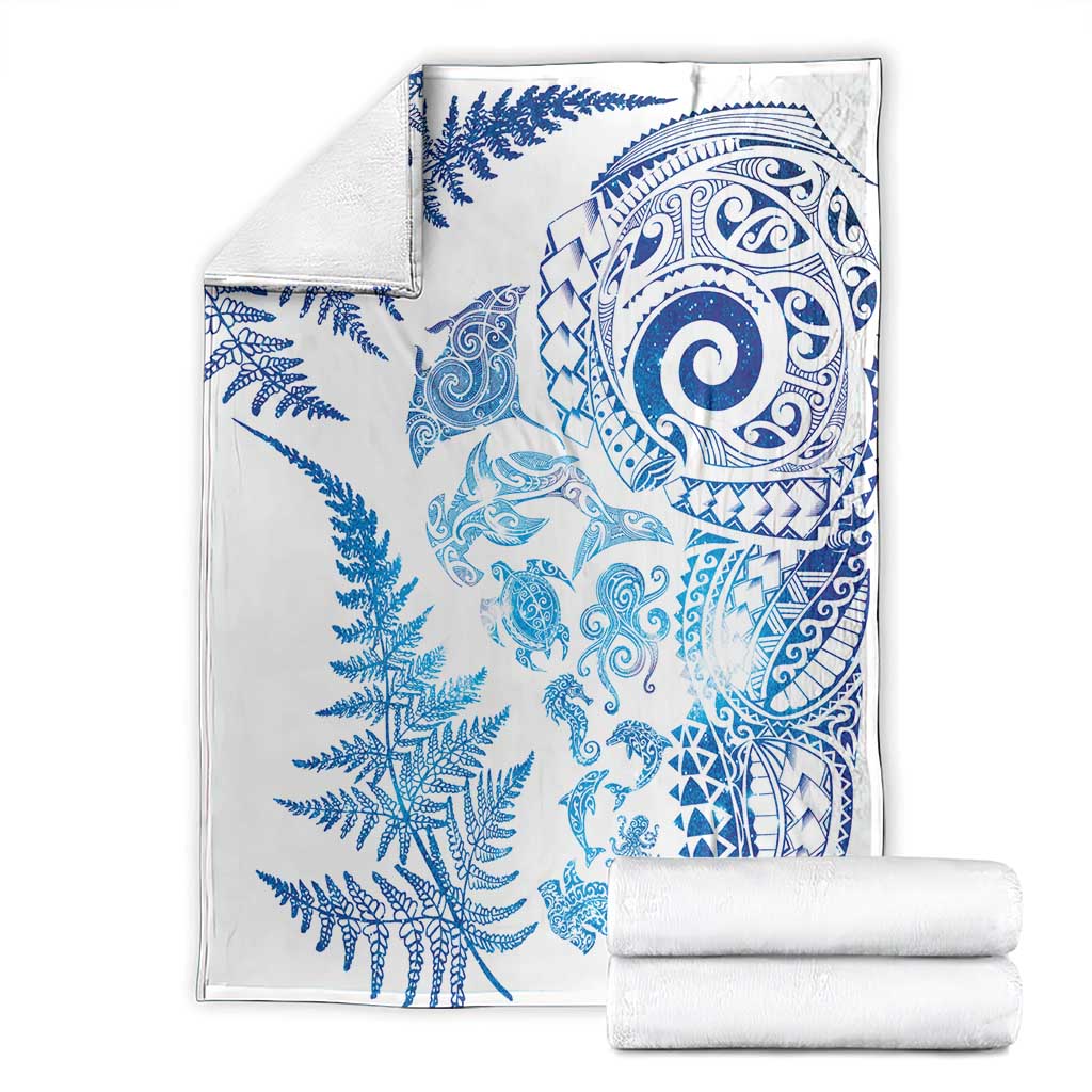 New Zealand Sea Animals Blanket with Maori Koru Tribal Tattoo and Silver Ferns Galaxy Style LT03 - Polynesian Pride