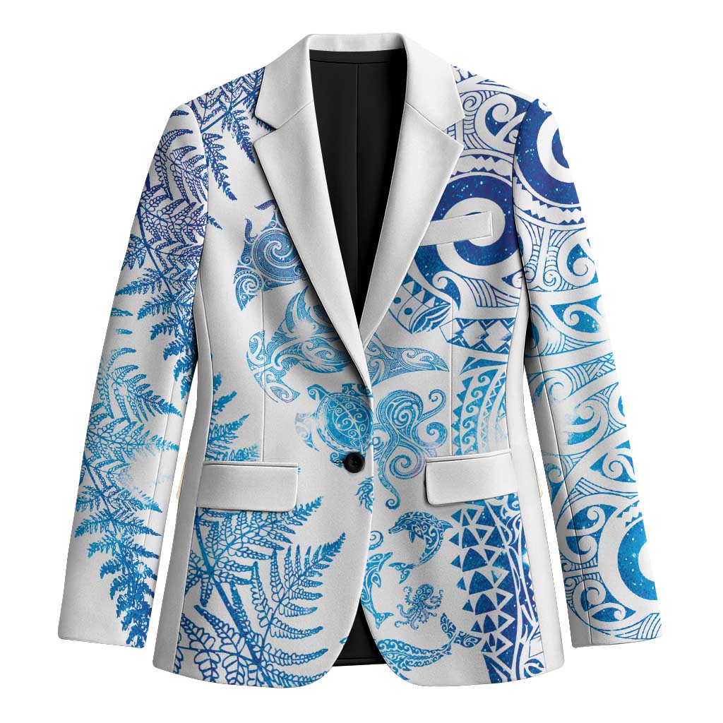 New Zealand Sea Animals Blazer with Maori Koru Tribal Tattoo and Silver Ferns Galaxy Style LT03 Unisex Multicolor - Polynesian Pride