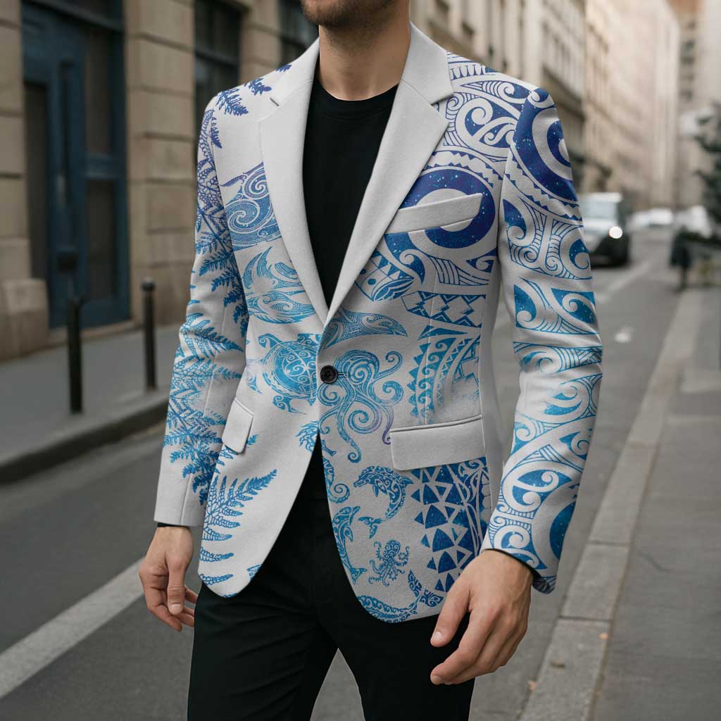 New Zealand Sea Animals Blazer with Maori Koru Tribal Tattoo and Silver Ferns Galaxy Style LT03 - Polynesian Pride