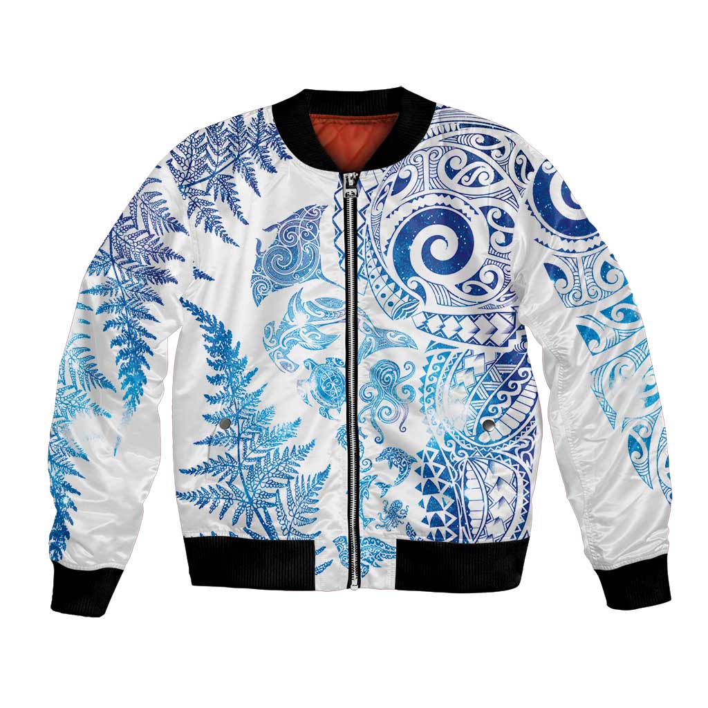 New Zealand Sea Animals Bomber Jacket with Maori Koru Tribal Tattoo and Silver Ferns Galaxy Style LT03 Unisex Multicolor - Polynesian Pride