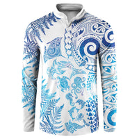 New Zealand Sea Animals Button Sweatshirt with Maori Koru Tribal Tattoo and Silver Ferns Galaxy Style LT03 Multicolor - Polynesian Pride
