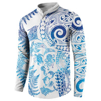 New Zealand Sea Animals Button Sweatshirt with Maori Koru Tribal Tattoo and Silver Ferns Galaxy Style LT03 - Polynesian Pride