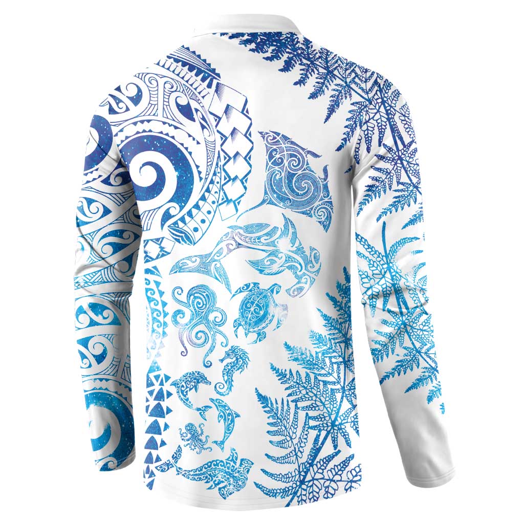 New Zealand Sea Animals Button Sweatshirt with Maori Koru Tribal Tattoo and Silver Ferns Galaxy Style LT03 - Polynesian Pride